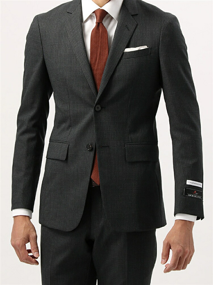 通年用 ハウンドトゥース ミディアムグレー ブラック ザ スーツカンパニー Fit Maxを使用したハイスペック生地 通年 Tough Fit ミディアムグレー ブラック ザ スーツカンパニーメンズファッション 2つボタンスーツ Ym01