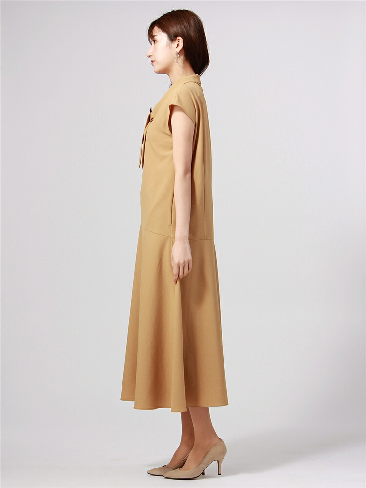 メランジツイルストレッチ ボウタイフレンチスリーブワンピース 春夏 セット着用可 自然な風合いが今っぽいメランジツイル ホワイト ザ スーツカンパニー The キャメル キャメル Company Suit ウォッシャブル ボウタイフレンチスリーブワンピース ワンピーススーツ Outlet