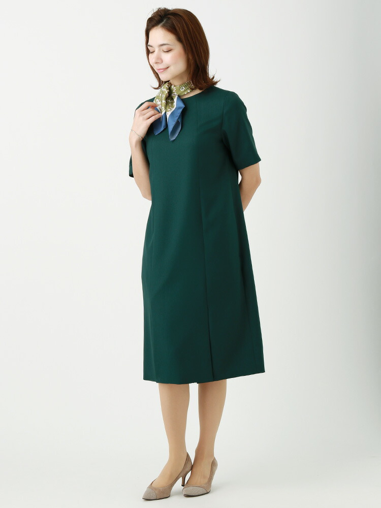 完売 ポリエステルツイルストレッチ クルーネックワンピース 秋冬用 グリーン 色柄コード Ia The Suit Company Outlet 新着商品 Csckerala Com