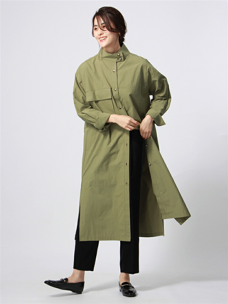 ハンドウォッシュ クリアコットン スタンドカラーシャツワンピース カーキ ホワイト ザ スーツカンパニー Sermus Es