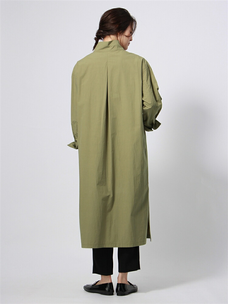 ハンドウォッシュ クリアコットン スタンドカラーシャツワンピース カーキ ホワイト ザ スーツカンパニー Sermus Es