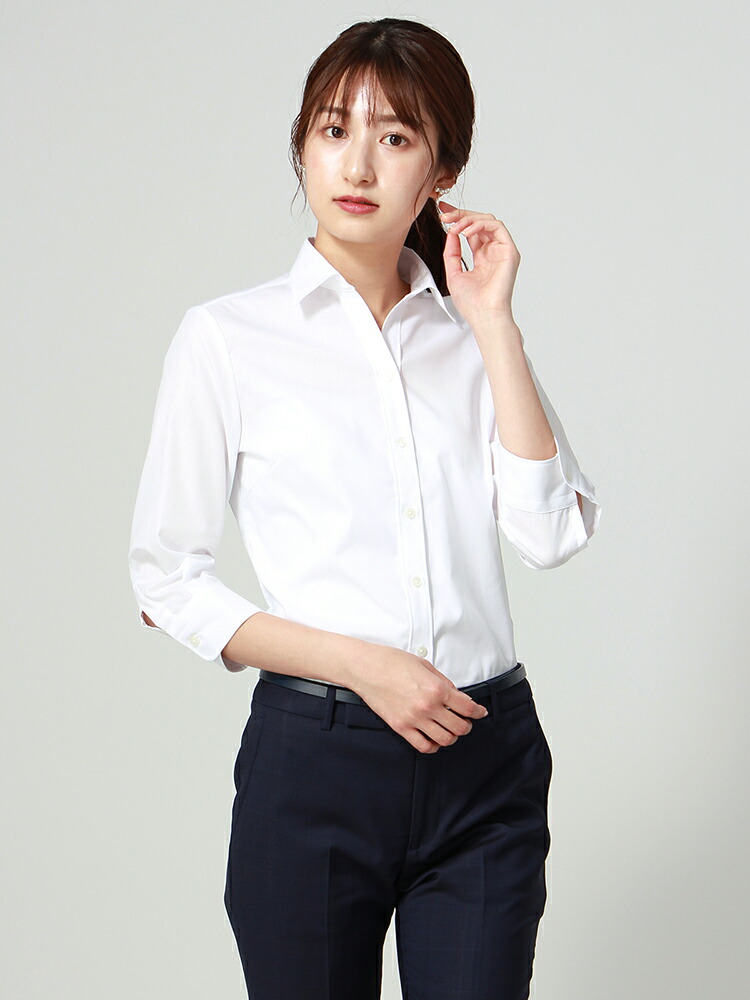 楽天市場 14日までp5倍 7分袖 Easy Care Blouse レギュラーカラー 織柄 ホワイト ホワイト ザ スーツカンパニー レディース The Suit Company Outlet