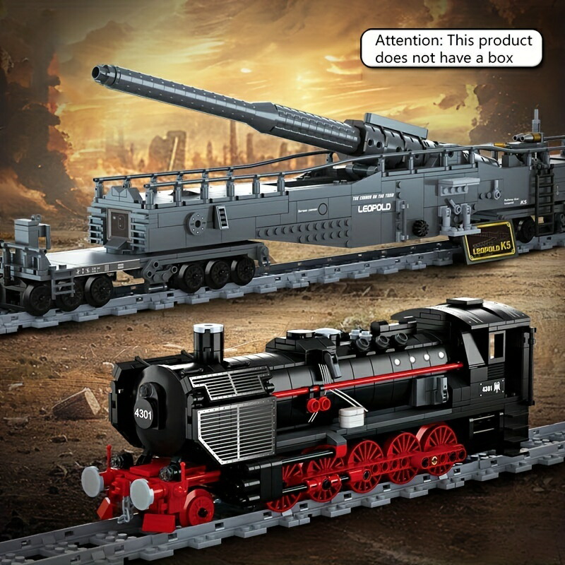 列車砲 1631ピース 重砲ビルディングブロックセット  DIYトレイン＆砲兵モデルキット ディープグレー/レッド/ブラックのコレクタブルおもちゃ 完璧な誕生日ギフト