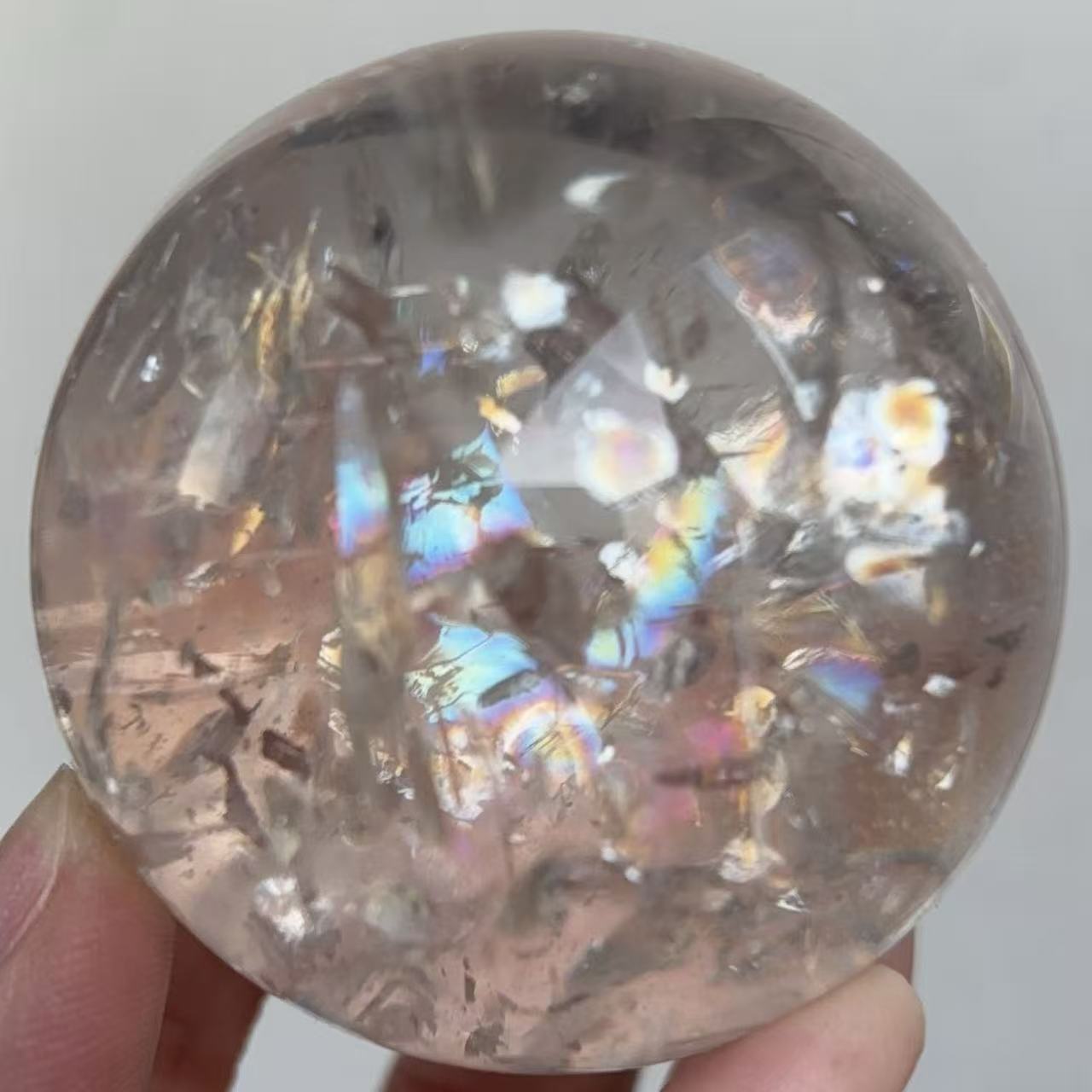 天然石 高品質 アイリスクォーツ スフィア 高澄み切った 花脣 虹霓 虹 No538