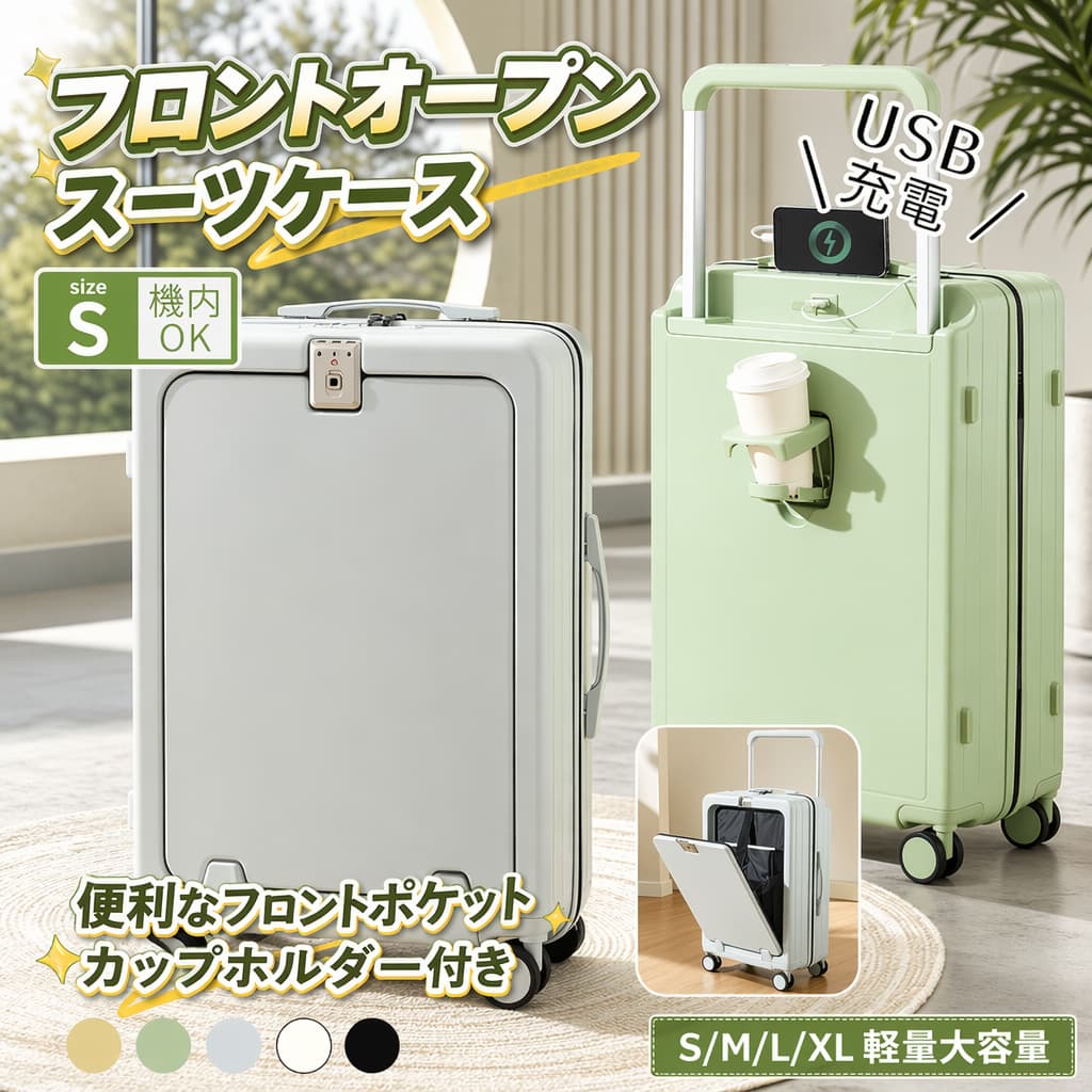 スーツケース Mサイズ 軽量 フロントオープン 機内持ち込み トランクケース キャリーバッグ TSAロック おしゃれ 軽量 スーツケースSサイズ Lサイズビジネス 旅行バッグ出張大容量 可愛い修学海外旅行 キャリーケース 可愛い スーツケース｜ティアックスト店