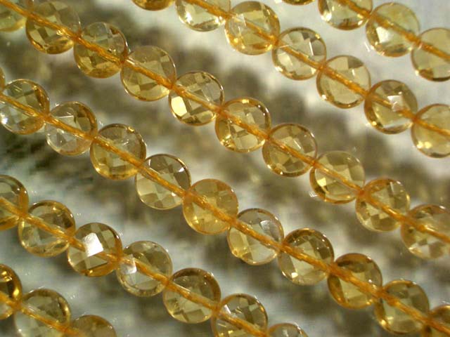 天然石ビーズ シトリン コインカット 8×5mm 1連40cm 50個前後
