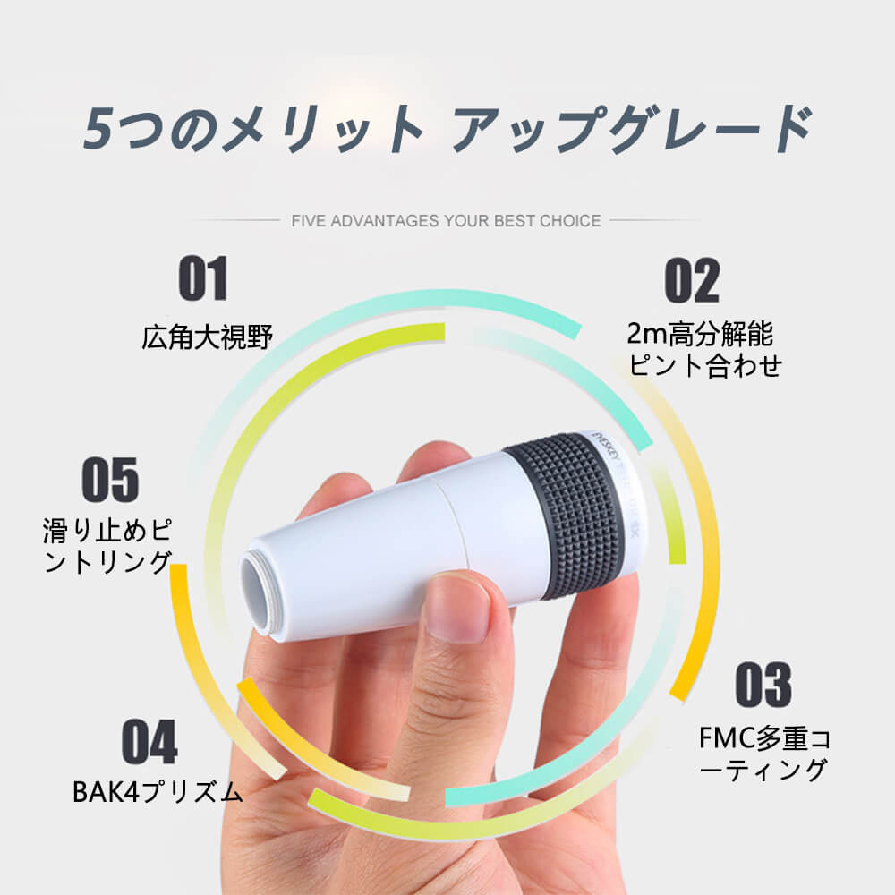 お買い物マラソン【P5倍】単眼鏡 超軽量 小型 携帯 5つのメリット 広角大視野 2M高分解能ピント合わせ FMC多重コーティング BAK4プリズム 滑り止めピントリング ナイトビジョン搭載