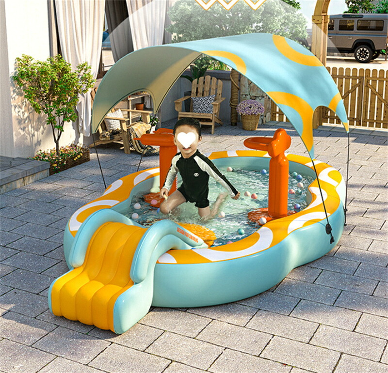 プール 滑り台 子供プール 滑り台と電動ポンプ付き ビニールプール 2.1m 2.7m 3.2m 水鉄砲 バスケットフープ プール すべり台 滑り台プール 日よけプール 数秒で膨らむ 家庭用プール 水遊び 夏 3サイズ選べる
