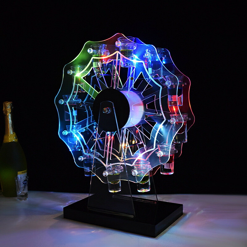 テキーラ観覧車 LED酒ボトルの表示棚 12カップ バーホテルLED酒棚の表示棚 LED酒グラス 収納ラック KTVナイトクラブに最適 のパーティ パーティ パーティの装飾品 クリスマスの雰囲気 鉄技術安定ベース ナイトクラブ ワイングラスセット|シングス
