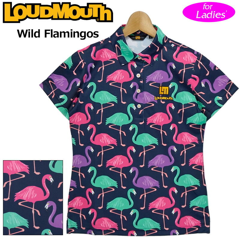 【メール便発送】ラウドマウス レディース 半袖 ポロシャツ DRY UV CUT 抗菌防臭 761651(276) Wild Flamingos ワイルドフラミンゴズ 【日本規格】【新品】QAAR Loudmouth ゴルフウェア