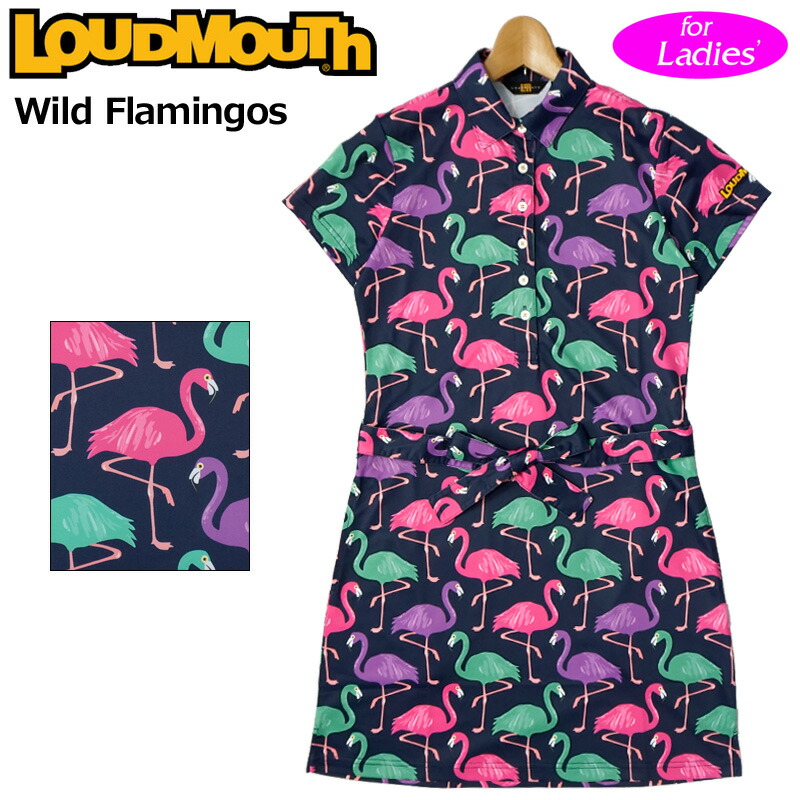 ラウドマウス レディース 半袖 ワンピース 吸汗速乾 UV CUT 抗菌防臭 761652(276) Wild Flamingos ワイルドフラミンゴズ 21SS Loudmouth ゴルフウェア ゴルフワンピ