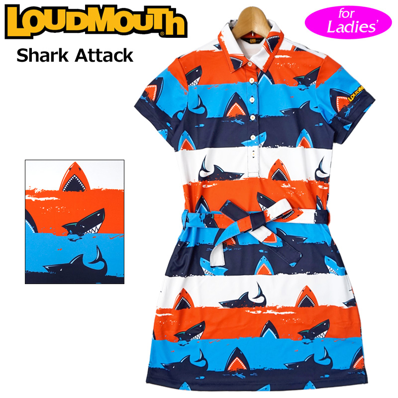 ラウドマウス 21 レディース 半袖 ワンピース 吸汗速乾 Uv Cut 抗菌防臭 279 Shark Attack シャークアタック 日本規格 新品 21ss Loudmouth ゴルフウェア ゴルフワンピ Mar3 即納 やんちゃで遊び心がありながら 上品で派手 ラウドマウス専門店 日本一の品揃え