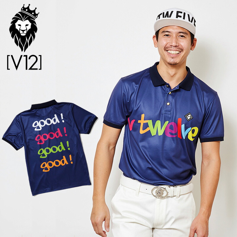 V12 ゴルフ ヴィ・トゥエルヴ メンズ GOOD 半袖スポーツシャツ V121910-CT07 78/Navy春夏秋【新品】ZAAQ ゴルフお召しもの トップス VTLOGO VTロゴタイプ 好ましい 今めかしい ブランド名 V12 GOLF