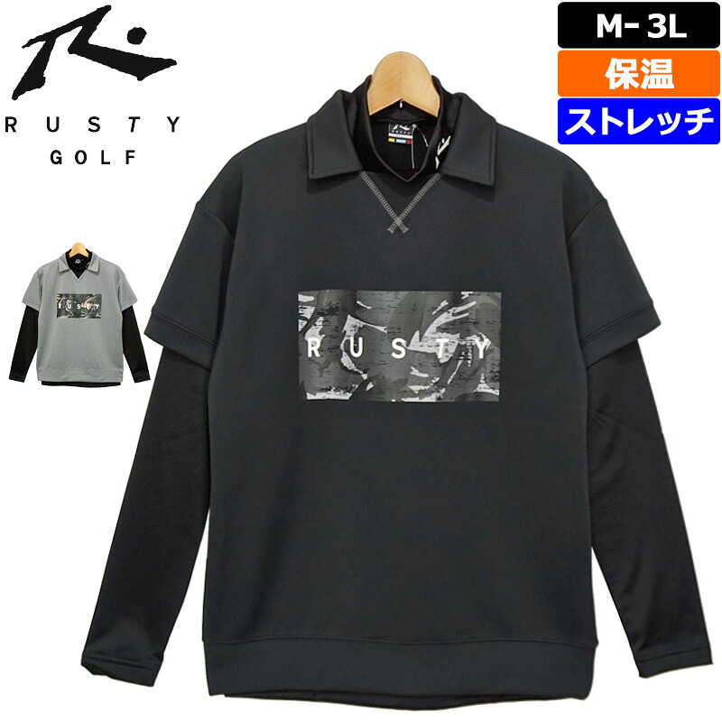 ラスティ ゴルフ メンズ 半袖 スポーツシャツ ＋ 裏起毛 ハイネック 長袖プルオーバー 伸ばすこと 保温 720453 RUSTY GOLF 年月冬 【新品】PCBR トップス 半そで 肌付き