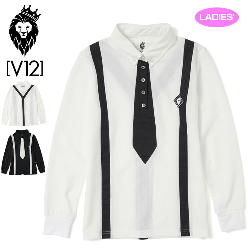 V12 ゴルフ レディース 長袖 スポーツシャツ フェイクタイ L/S FAKE TIE V122120-CT02 ヴィ・トゥエルヴ 【新品】QCBR ゴルフお召しもの 今めかしい タイ V12GOLF