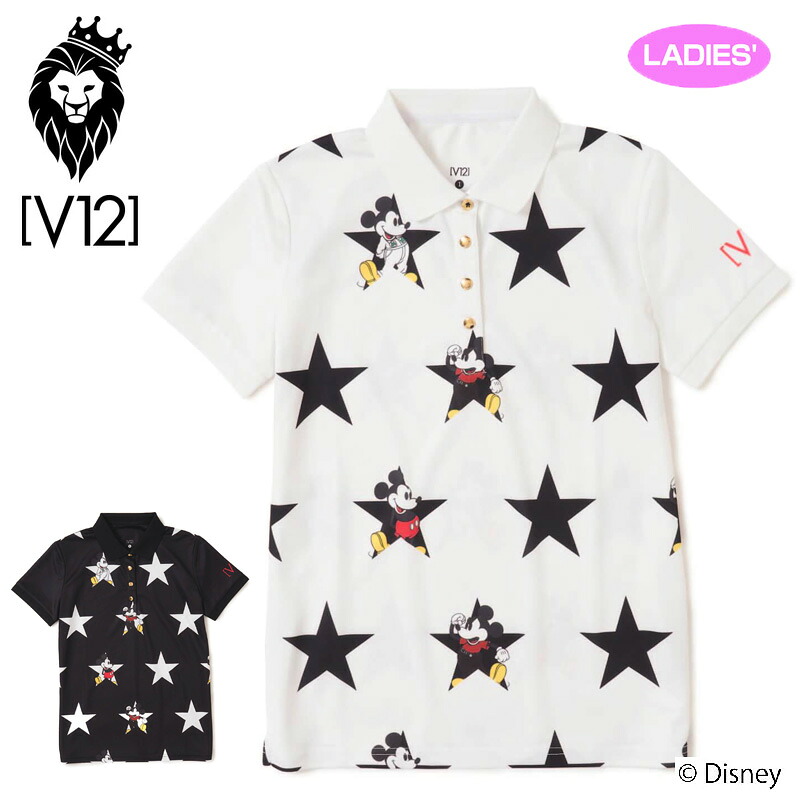 V12 ゴルフ × ディズニーコラボ レディース 半袖スポーツシャツ MICKEY STAR POLO V122215-CT39 ヴィ・トゥエルヴ 【新品】RAAR ミッキーマウス MICKEY MOUSE レディス トップス ゴルフお召しもの V12 GOLF