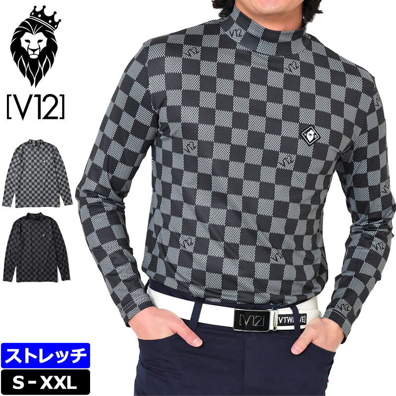 V12 ゴルフ メンズ 伸ばすこと 長袖 モックネックシャツ DAM MOCK V122420-MK08 ヴィ・トゥエルヴ 【新品】TCBR ゴルフお召しもの 今めかしい モックシャツ V12GOLF AUG3