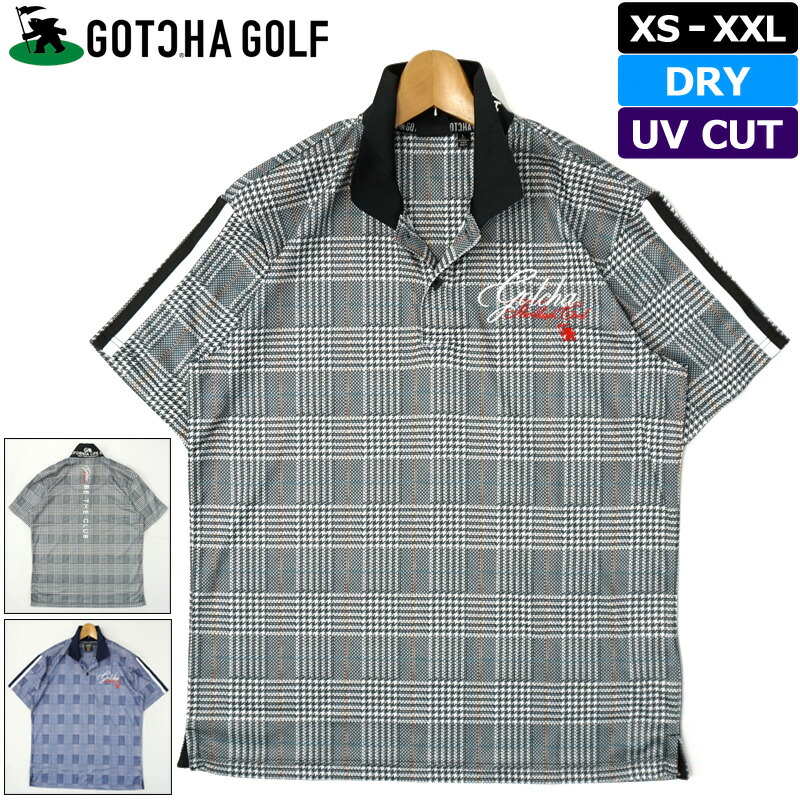 ガッチャゴルフ メンズ UVカット 吸汗速乾 半袖 ポロシャツ 222GG1223 グレンチェック ライン GOTCHA GOLF 【メール便発送】【新品】RAAR 春夏秋 ゴルフウェア トップス JUL3