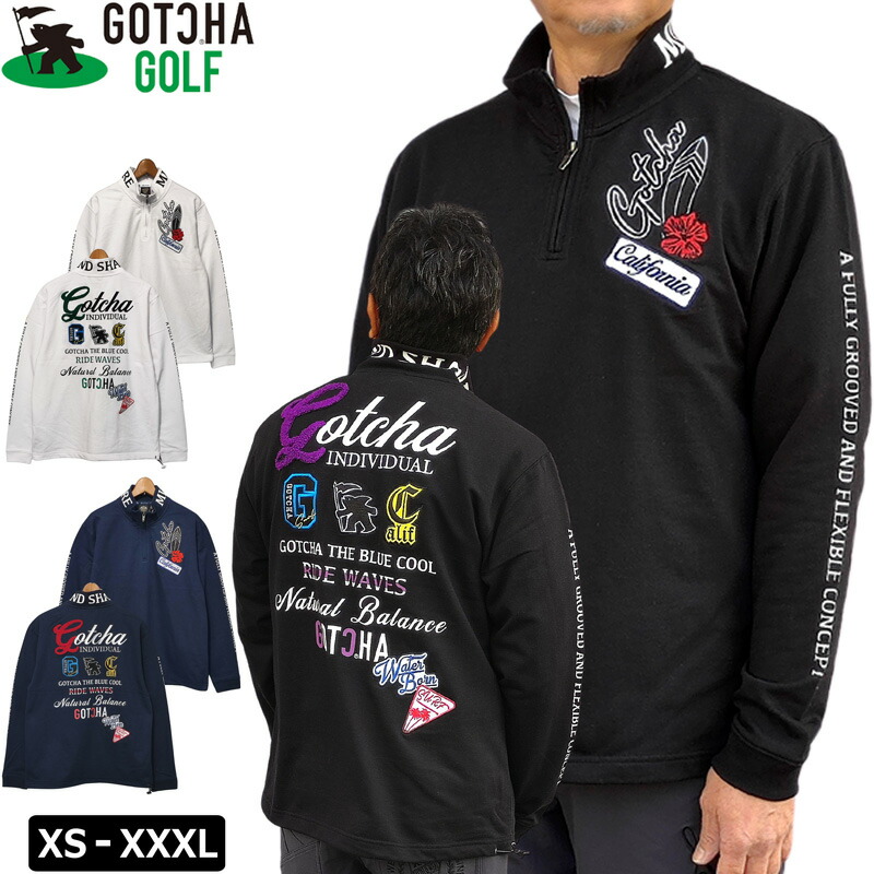 ガッチャゴルフ メンズ ハーフジップ 長袖プルオーバー モックネック 紋章 243GG1202 GOTCHA GOLF 【新品】TCBR ハイネック クォータージップ ゴルフ御召しもの トップス