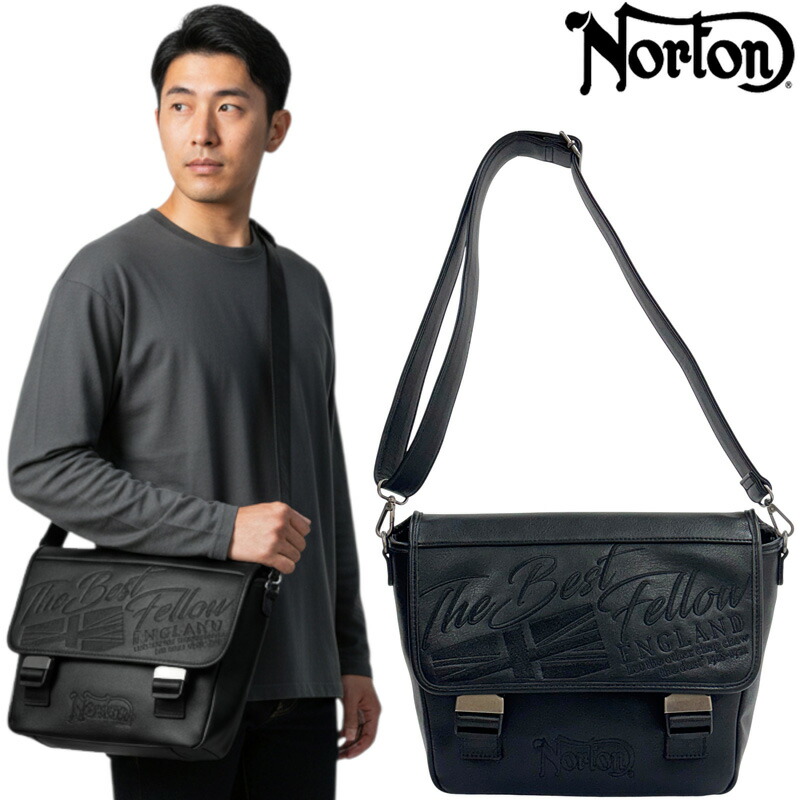 ノートン 2026 メンズ レザーショルダーバッグ 同色刺繍 261N8502 Norton【新品】26SS JAN2
