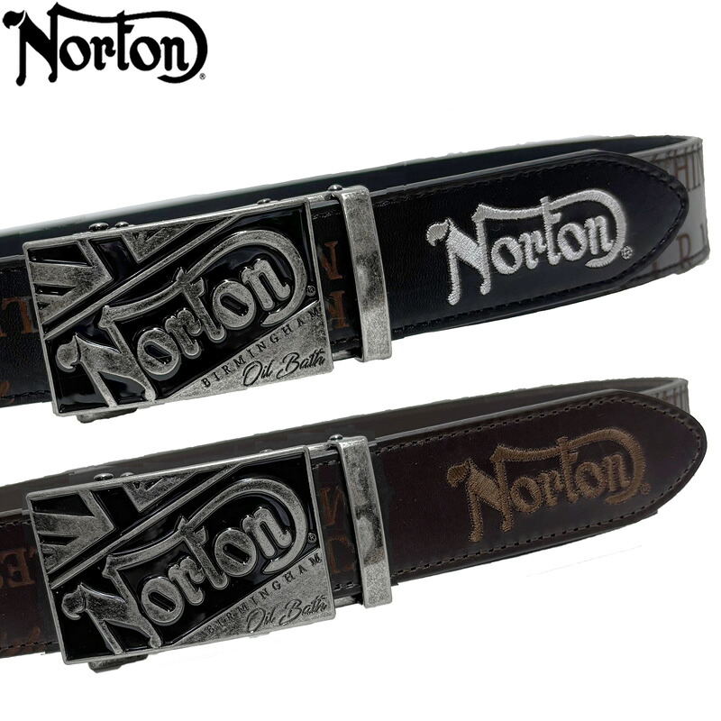 ノートン メンズ 本革 ホールレスベルト ビッグバックル ロゴ 総柄 252N8102 Norton 【新品】UAAR レザー 穴無しベルト メンズウェア|サードウェイブ ゴルフ&スポーツ