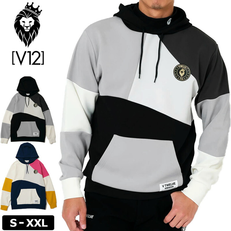 V12 ゴルフ メンズ ティーシャツ 長袖 パーカー CRAZY PANEL HOODIE V122320-SW03 ヴィ・トゥエルヴ 汗水 【新品】SCBR フーディー ゴルフ御召しもの V12GOLF
