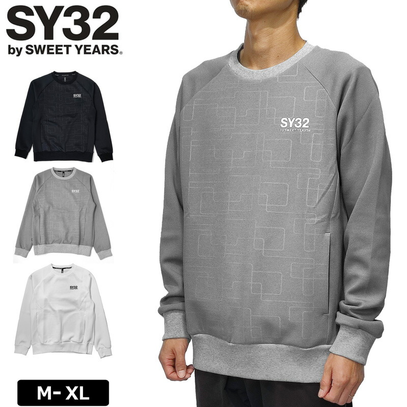 SY32 メンズ 流汗 14561 DOUBLE KNIT EMBOSS GEOMETRY P/O CREW 労働者の一団のど首 調教師【新品】TCBR エスワイサーティートゥ 長袖 運動競技 お召しもの OCT1 メンズファッション-トップス