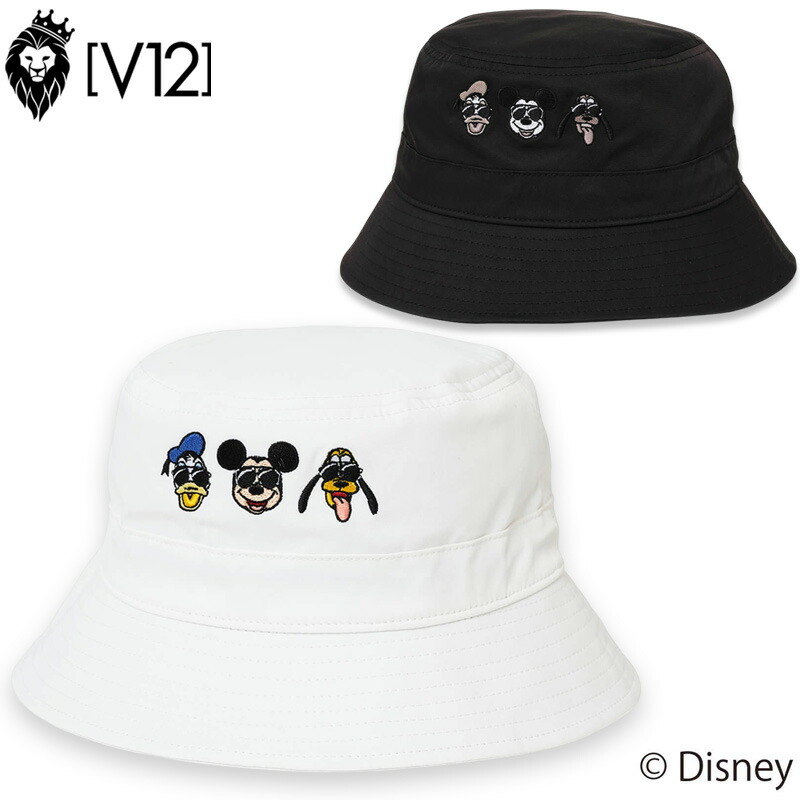 V12 ゴルフ × ディズニーコラボ 井戸釣瓶かぶり笠 刺しゅう FACE HAT V122515-CP03 ヴィ・トゥエルヴ 【新品】UAAR LEON二人三脚 パディ MICKEY MOUSE DISNEY バケハ 鳥打ち帽 ゴルフお召しもの V12 GOLF
