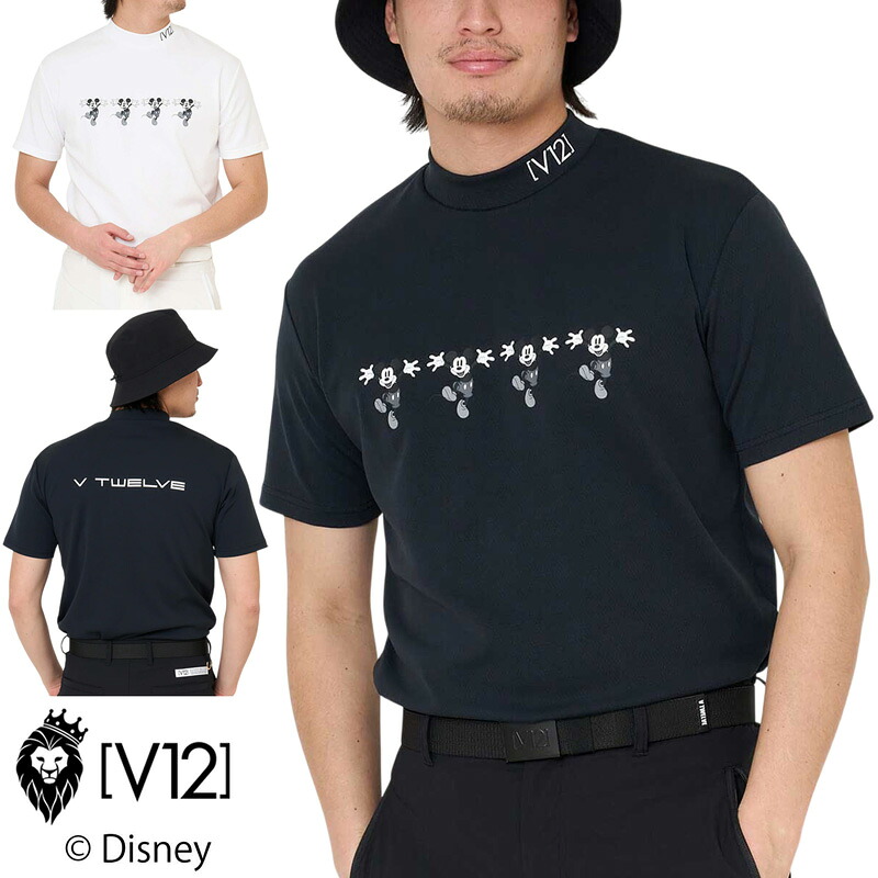 V12 ゴルフ &times; ディズニーコラボ 2026 メンズ モックネック半袖シャツ ミッキーマウス FUNNY MOCK V122615-MK02 ヴィ・トゥエルヴ 【新品】26SS モックシャツ ゴルフウェア V12 GOLF APR2｜サードウェイブ ゴルフ＆スポーツ
