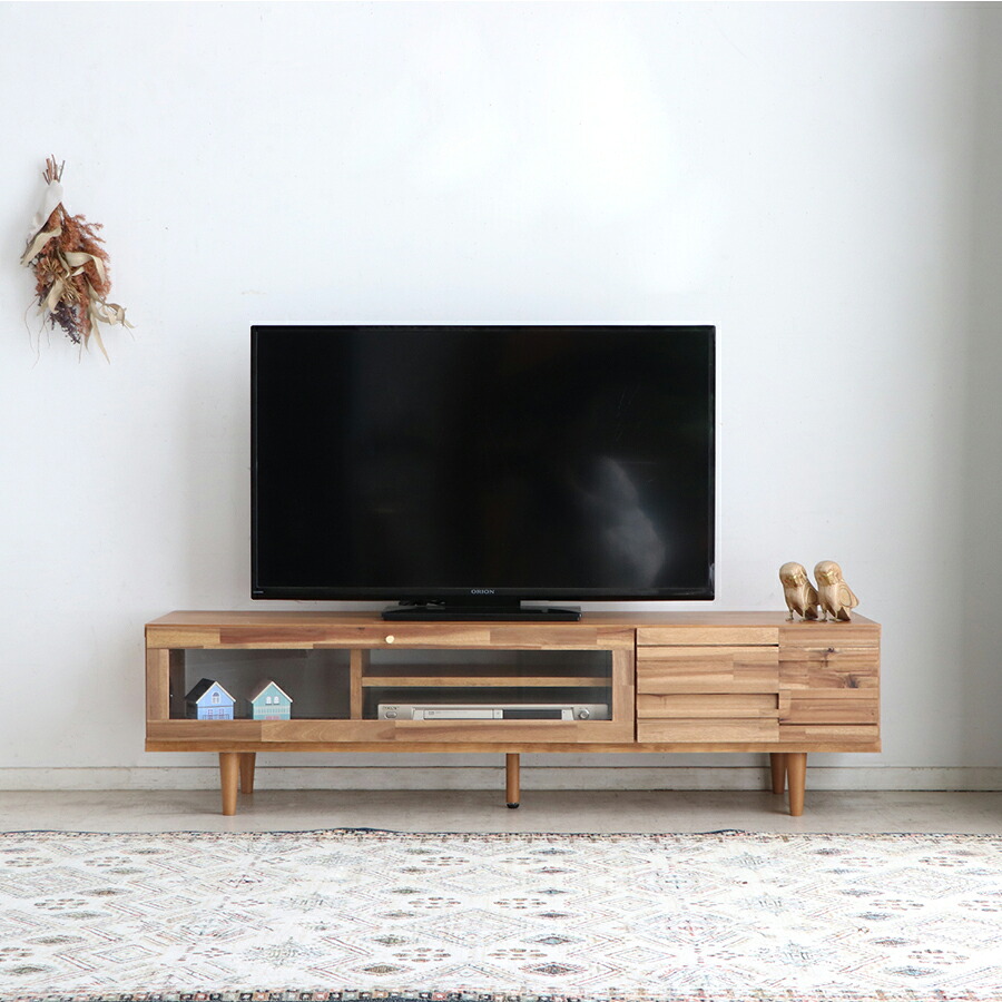 【5%OFFクーポン配布中!】 テレビ台 幅140 ローボード テレビボード AV機器収納 おしゃれ かわいい モダン シンプル 北欧 大川家具 国産 日本製 高さ35.5 ナチュラル アカシア無垢 真鍮 テレビボード 奥行40 天然木 扉 引出付き 収納付き|This Oneショップ
