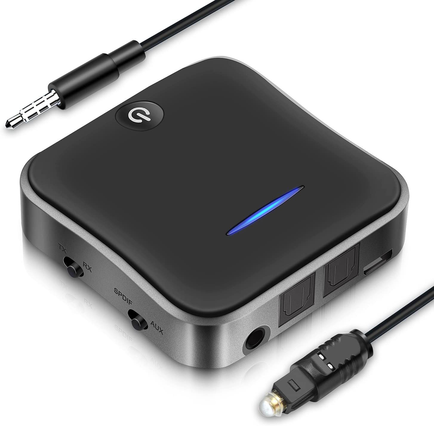 【店長おすすめ】Bluetooth 5.0 トランスミッター レシーバー 受信機 送信機 2台同時接続 低遅延 低ノイズ RCA AUX SPDIF接続 26時間連続作動 一台二役 aptX HD aptX LL対応｜sunlight