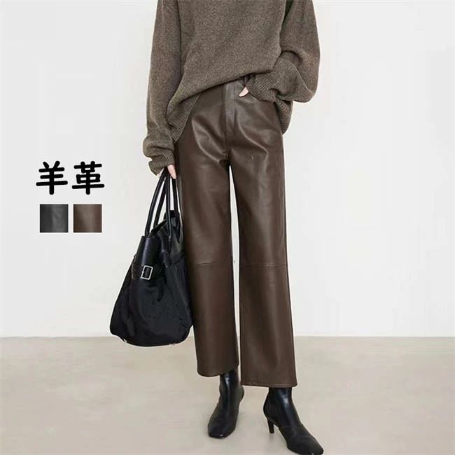 【店長おすすめ】 本革 ストレッチパンツ レザーパンツ レディース 細身 ロングパンツ ラムレザー ハイウエスト 脚長効果 美脚 股上深め 通勤 オフィス 普段着 オールシーズン|sunlight