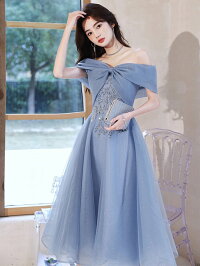 【店長おすすめ】ドレス 大人 ピアノ 発表会 ロングドレス 演奏会 成人式 同窓会 Aライン 結婚式 ステージドレス 二次会 花嫁 母親 パーティードレス ウエディング 結婚式 ワンピ 水色 ビッグリボン オフショルダー
