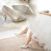 【店長おすすめ】ウェディングシューズ ハイヒール 7cm 9cm レディースシューズ キラキラ ブライダルシューズ ピンビール 美脚 ブライダル 花嫁 結婚会 二次会 演奏会 発表会 披露宴 パンプス ポインテッドトゥ パンプス