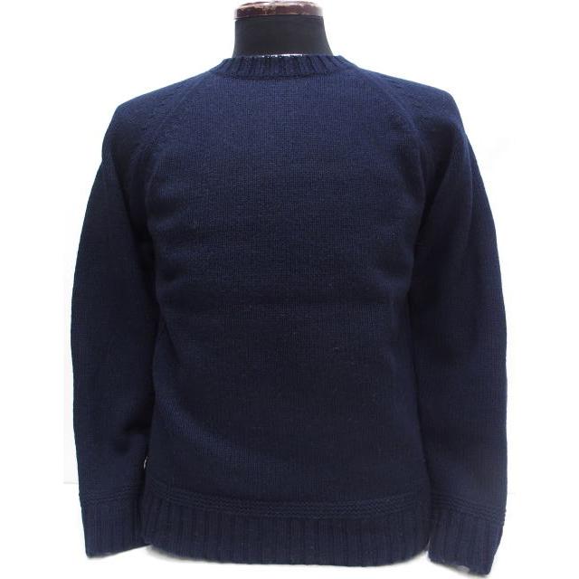【2023秋冬 新作】Soglia(ソリア)[LANDNOAH SWEATER/British Wool-Navy] soglia ソ後ろ側 エルボーパッチ 労働者の一団のど首 編み物スウェーター 日本製 メンズファッション-ニット・セーター
