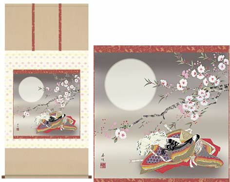 掛軸「紫式部」 西尾香悦 筆[ 収納箱 10年保証 47x52 品質保証書付き 厄除け 女児 節句 お祝い 短尺タイプ 季節掛け 雛人形 雛祭り 受注生産 床の間 和風 掛け軸 日本製 名画 縁起物 プレゼント 画寸 送料無料 ]｜スリーピースECショップ