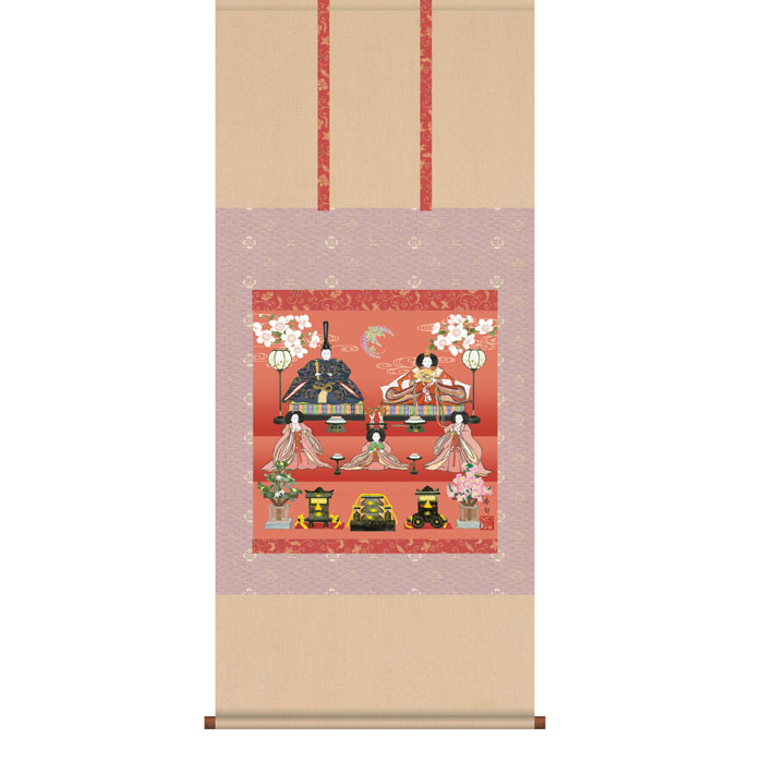 掛軸 「段飾り雛」伊藤香旬 筆 [ 収納箱 10年保証 受注生産 雛祭り ひな祭り ひな人形 雛人形 正月明け 節句飾り 陽春 床の間 和風 掛け軸 日本製 名画 縁起物 プレゼント 画寸 日本製 国内産 送料無料 ]