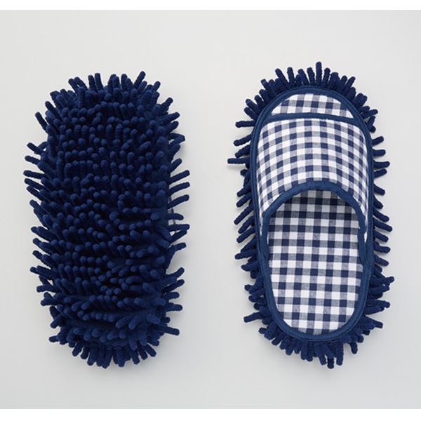 楽天市場 マイクロファイバー履くモップ チェックネイビー モップスリッパ かわいい お掃除スリッパ 洗える マイクロファイバー チェック スリーアール