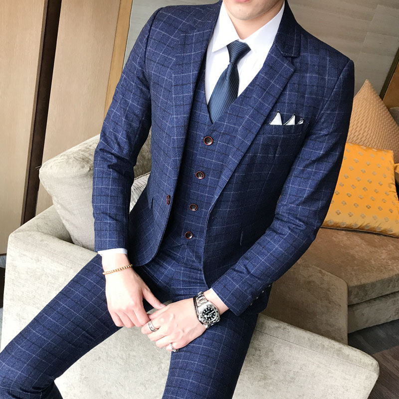 楽天市場 スーツ メンズ おしゃれ オシャレ ビジネス スリーピース 3点セット フォーマル 結婚式 チェック カジュアルスーツ 細身 通勤 かっこいい 2194 Threefashion