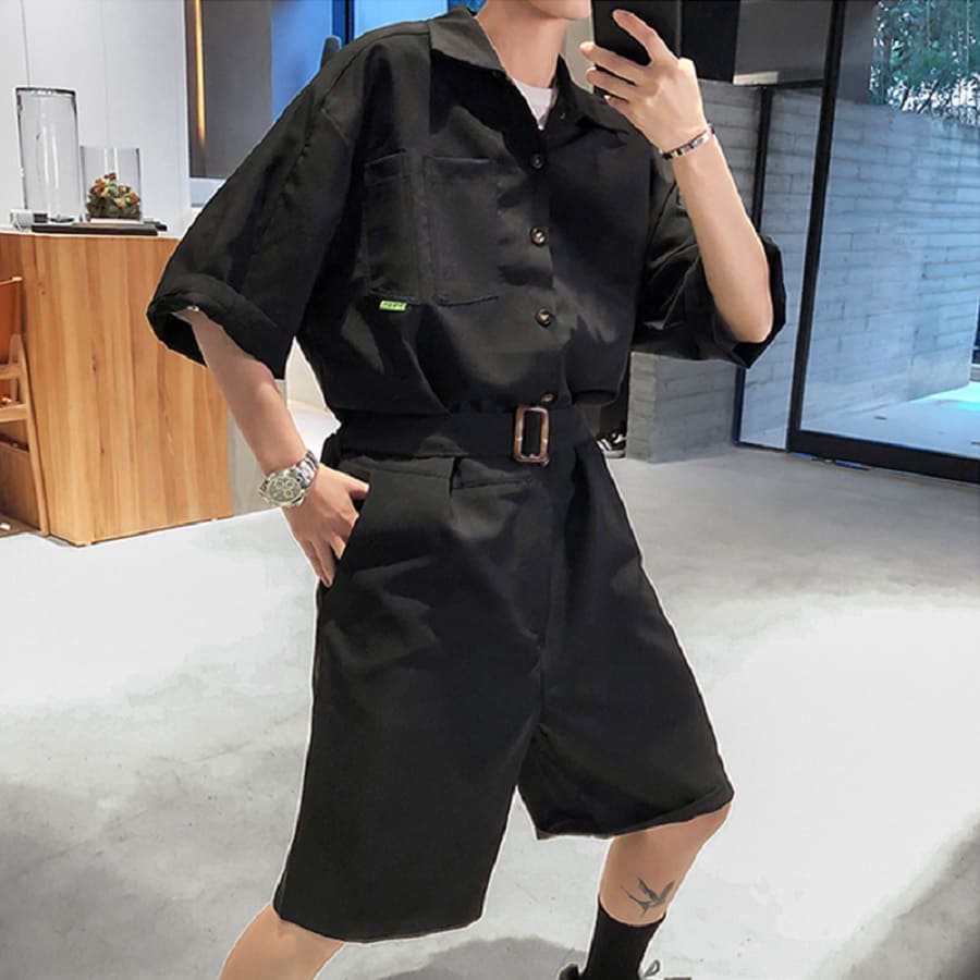 メンズ つなぎ ハーフパンツ 半袖 ドロップショルダー3050706 つなぎ メンズ 半袖 ハーフパンツ ゆったり オールインワン 夏物