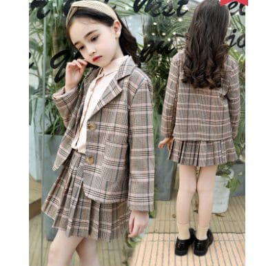 楽天市場 スーツ 小学生 女の子 小学校 幼稚園 保育園 ジャケット フォーマル 入学式 入園式 卒業式 卒園式 おしゃれ ファッション タータンチェック 長袖 プリーツスカート スーツ 4504 Threefashion