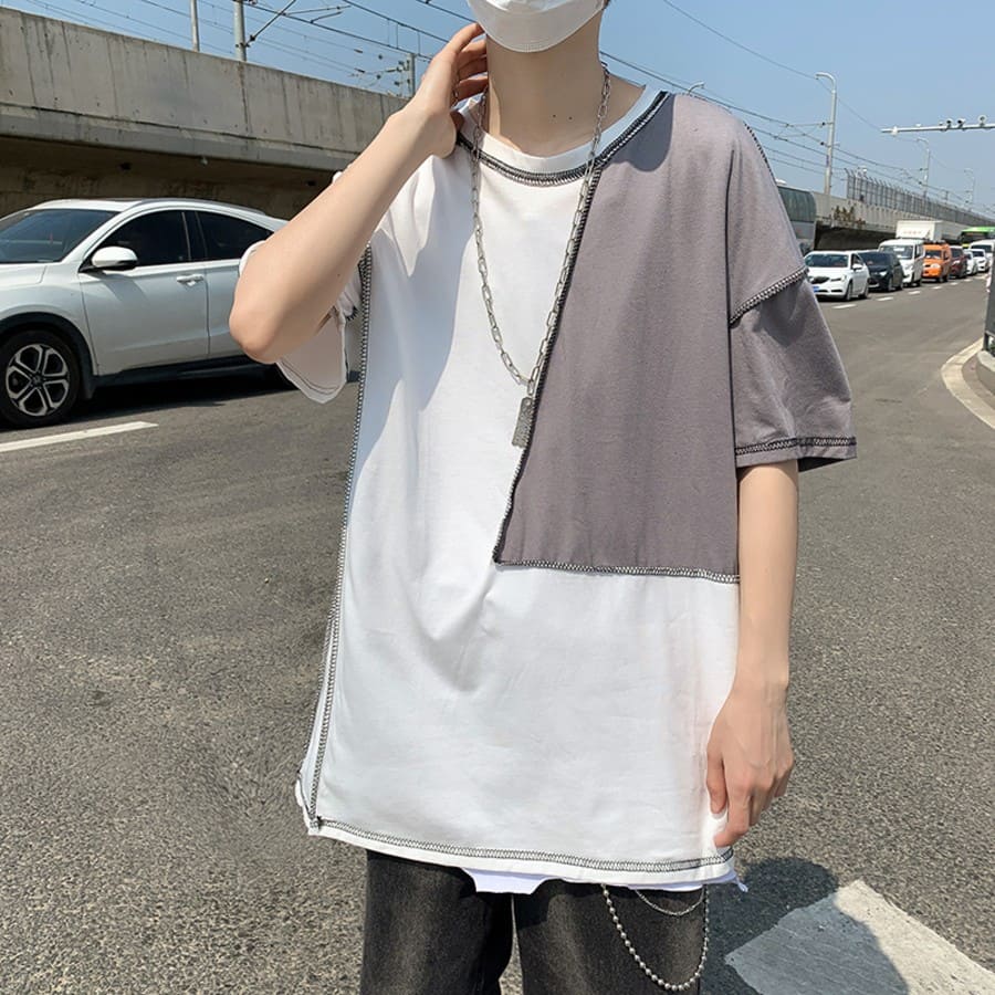 楽天市場 メンズ 韓国 Tシャツ 半袖オシャレ トップス トラストカラー 高校生 中学生 10代 代 ファッション Threefashion