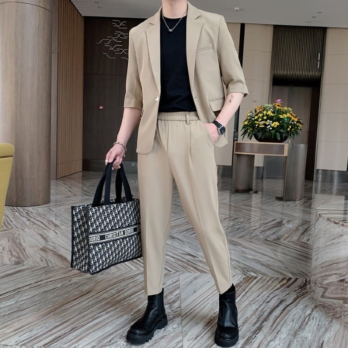 楽天市場 夏 メンズスーツ 七分袖 セットアップ ジャケット パンツ おしゃれ 韓国 ファッション スタイル 10代 代 30代 Threefashion