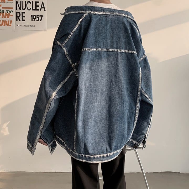 デニムジャケット メンズ ステッチデザイン ダメージ加工 長袖 アウター 秋春 ルーズ ジャケット 韓国 10代 代 30代 高校生 学生 おしゃれ Rennyjourney Com