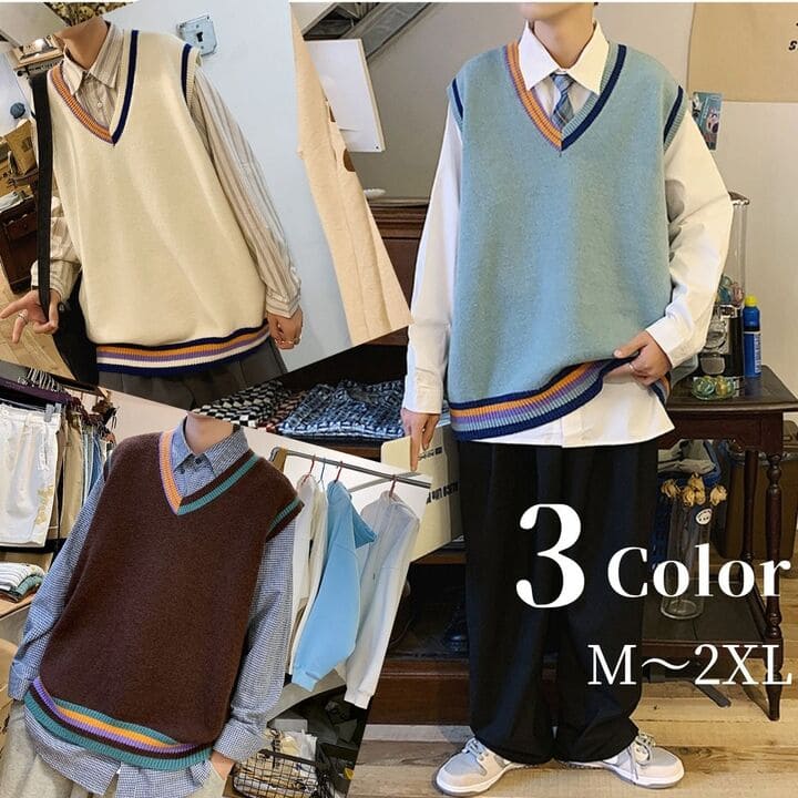 ニット ベスト メンズ セーター Vネック 秋冬春 トップス 韓国 激安 新作