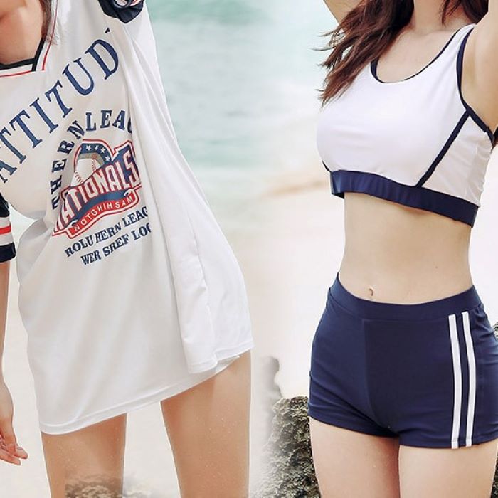 楽天市場 水着 レディース 高校生 中学生 10代 代 ビキニ スポーティー 3点セット タンキニ 黒 体型カバー Threefashion