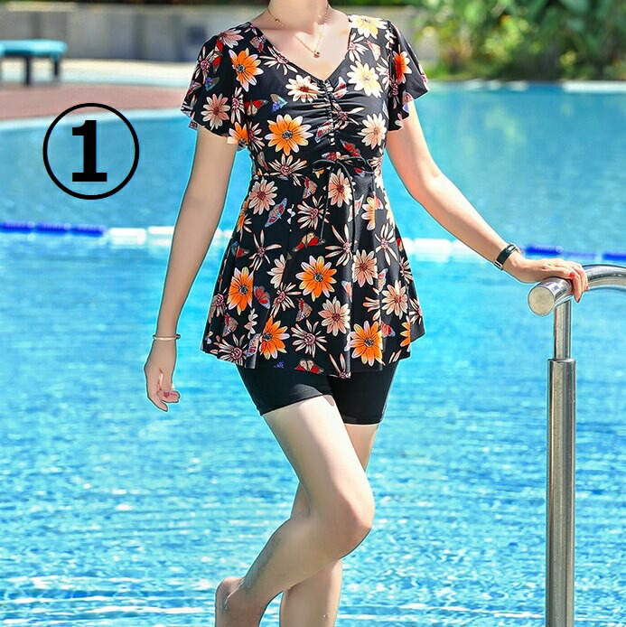 水着 レディース 新デザイン 40代 50代 60代 シニア ワンピース フェミニン 2点セット タンキニ 体型カバー 大きいサイズ Educaps Com Br