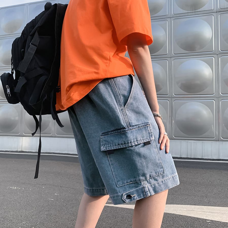ハーフパンツ デニム ワイド ポケット ワーク カジュアル 韓国 メンズ 高校生 中学生 10代 代 ファッション 日本最大のブランド