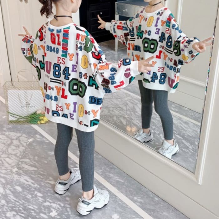 子供服 セットアップ キッズ 女の子 おしゃれ 長袖 秋冬 上下セット 2点セット 原宿系 ポップ トレーナー スパッツ 韓国 子供服 ジュニア カジュアル 可愛い Emescla Com Br