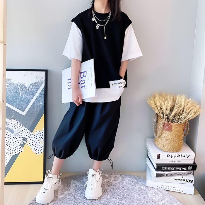 最大61 Offクーポン 小学生 セットアップ キッズ 女の子 レイヤード風 ロゴ Tシャツ サルエル パンツ 2点セット 夏 韓国 カジュアル ファッション 通学 可愛い コーデ Www Yourrequestentertainment Com
